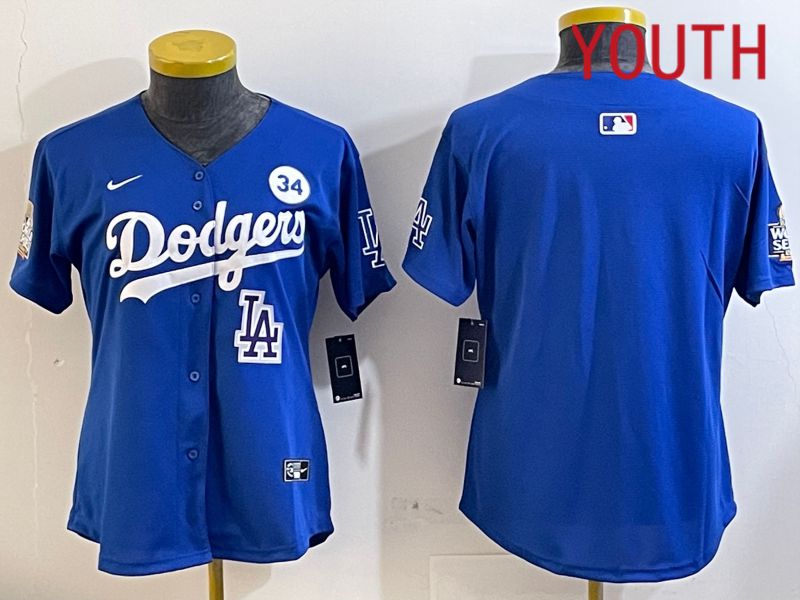 Youth  Los Angeles Dodgers blank 2024 World series patch blue jersey 202411236